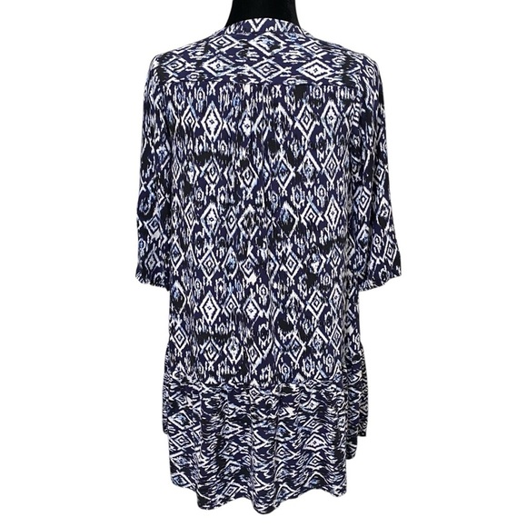 Doe & Rae Boho Ikat Mini Dress Blue White 70s Hippie Festival Style Medium - Picture 2 of 6